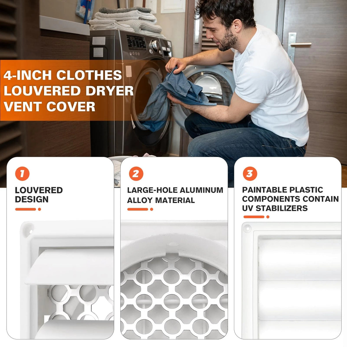 4" Louvered Dryer Vent Cover for Outdoor Exhaust Cap (4 Inch)