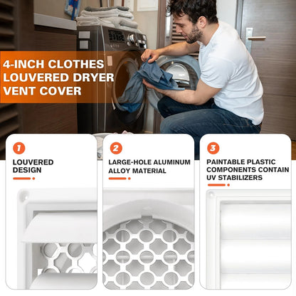 4" Louvered Dryer Vent Cover for Outdoor Exhaust Cap (4 Inch)
