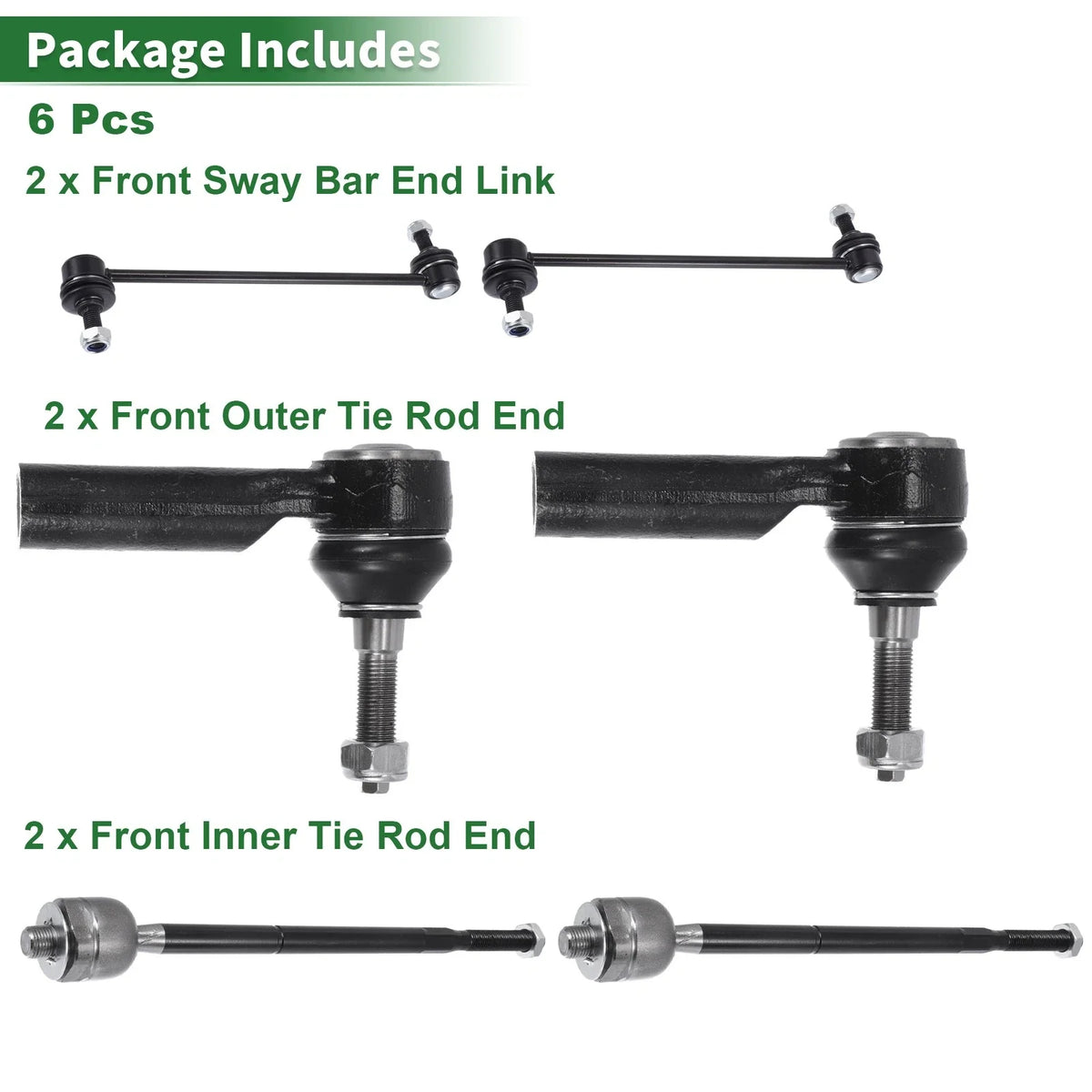 6X Front Suspension Kit Tie Rod End Sway Bar Link for Ford Mustang (2011–2014)