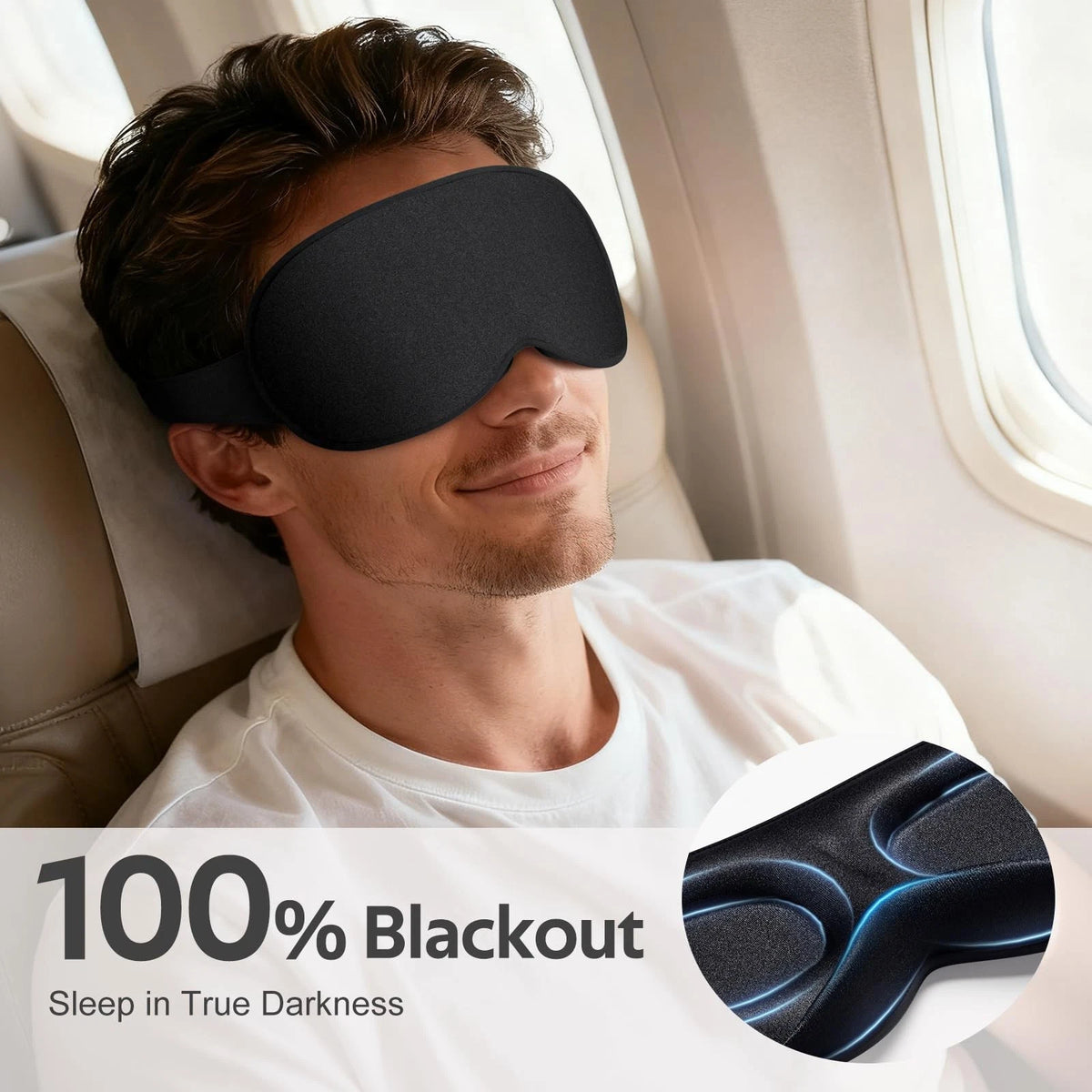 3D Contour Sleep Mask for Travel - Zero Pressure Blackout Eye Cover