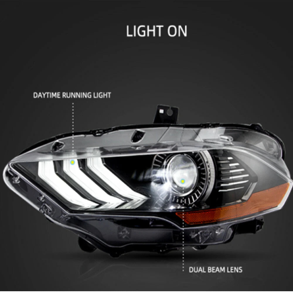 Pair DRL Dual Beam Projector Headlights for Ford Mustang (2018–2019) H131-XMT-2037
