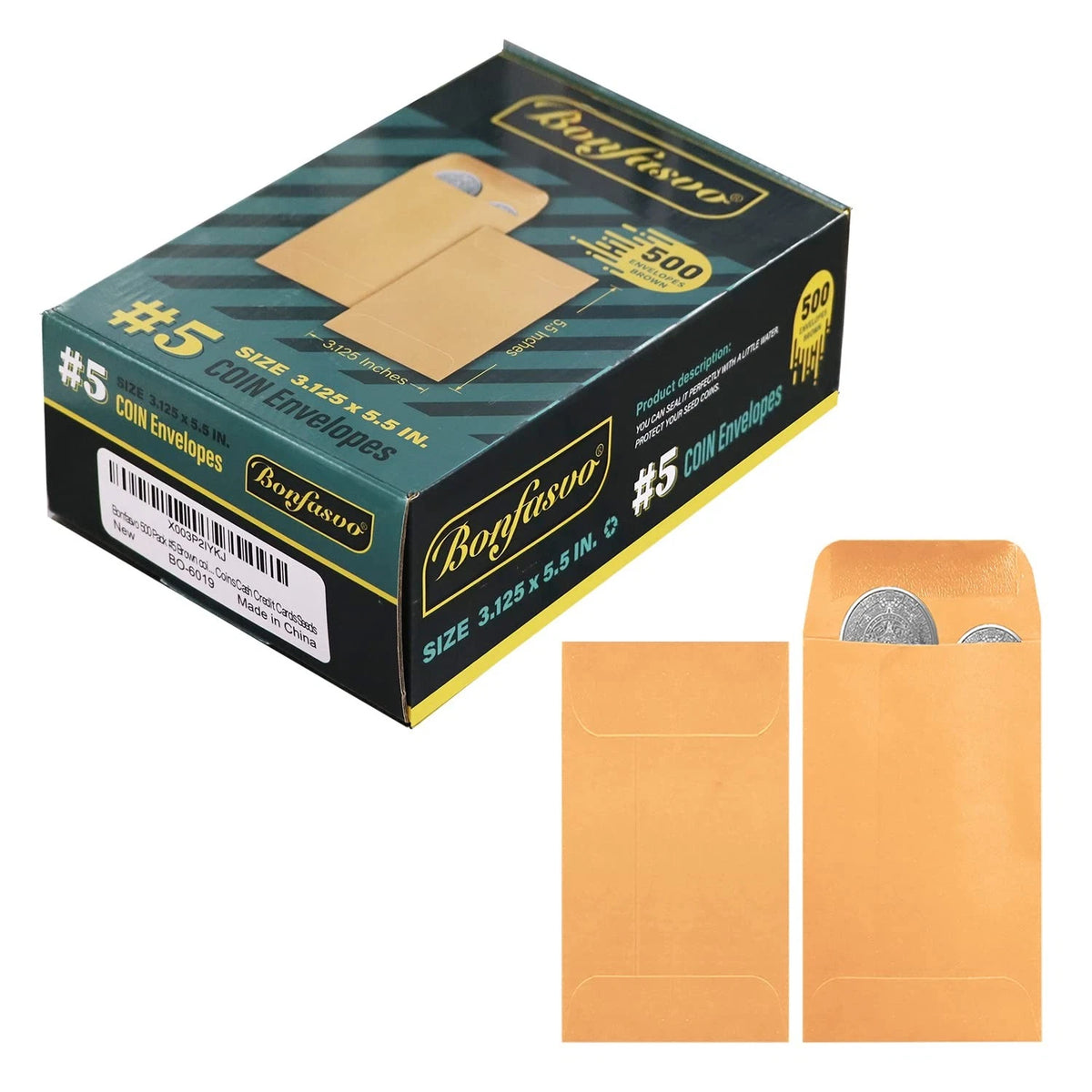 500 Pack Brown Coin Envelope 3.125'' x 5.5''