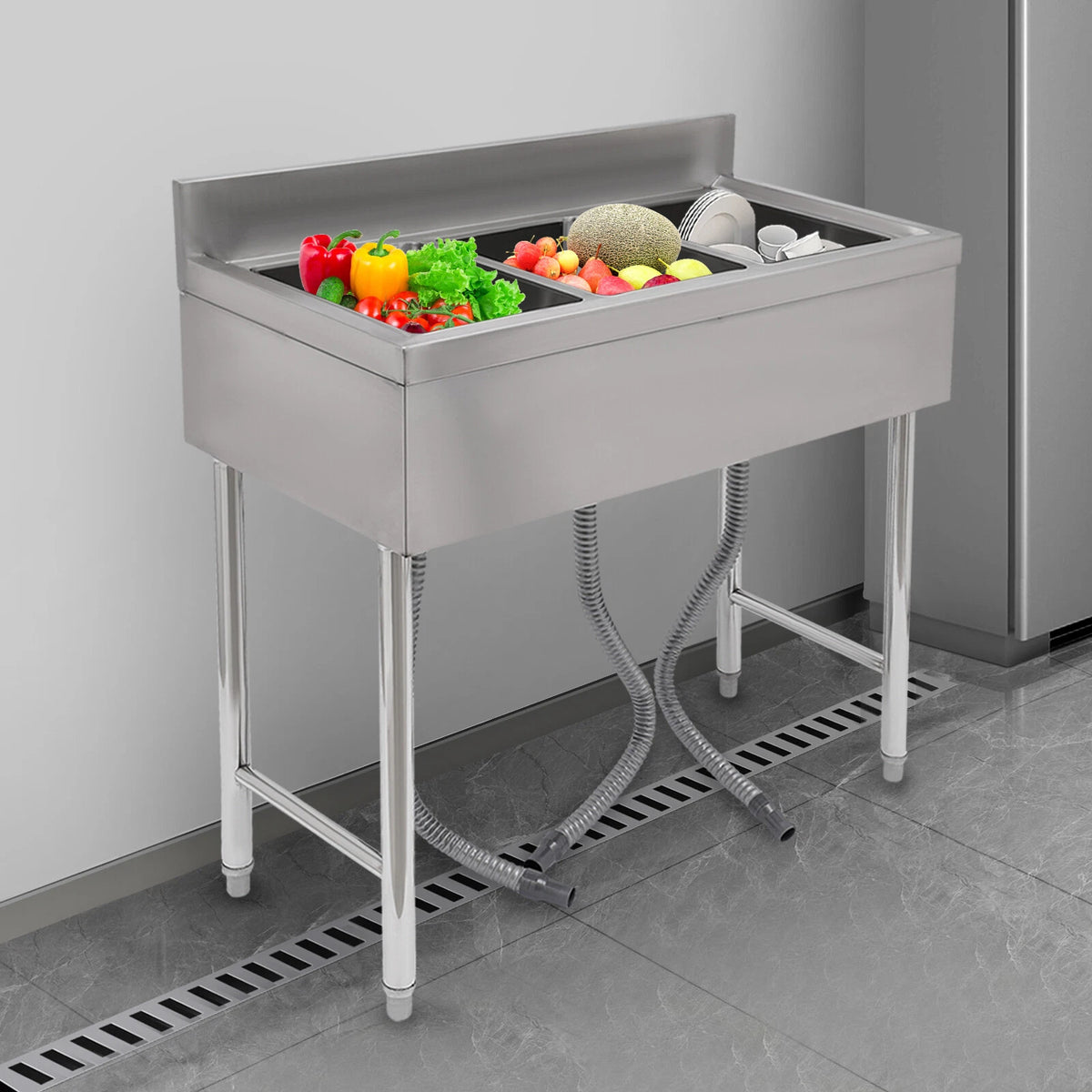 3 Compartment Stainless Steel Utility Sink for Commercial Use