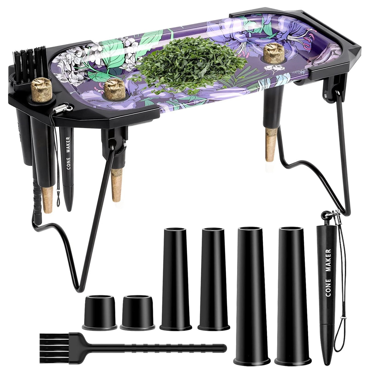 Metal Rolling Tray with Cone Loader for Large Filler (Purple)