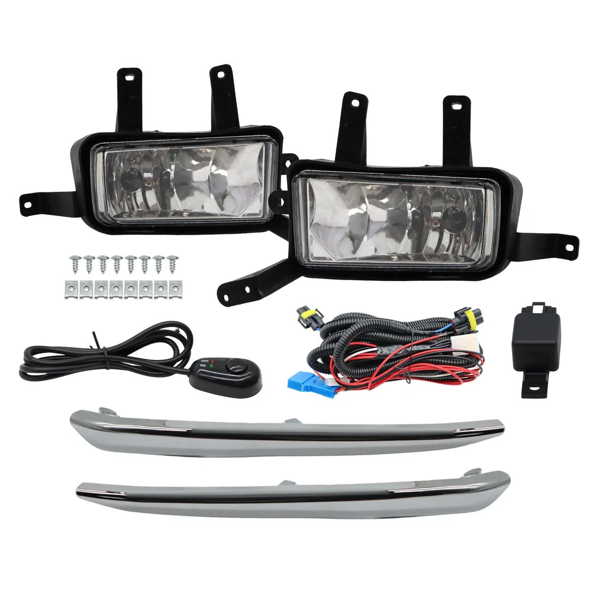 Fog Lights Lamps Set of 2 w/Chrome Trim+Switch+Bulbs for Chevy Suburban/Tahoe (2015–2020)
