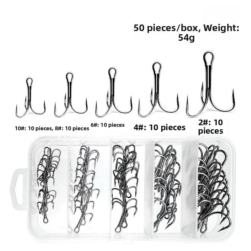 Treble Hook Assortment 50pcs High Carbon Steel for Lure Spoon Crankbait