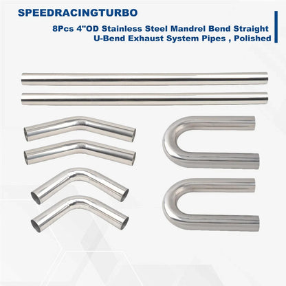 Stainless Steel Exhaust System Kit 4" Universal Straight U-Bend (8pcs)