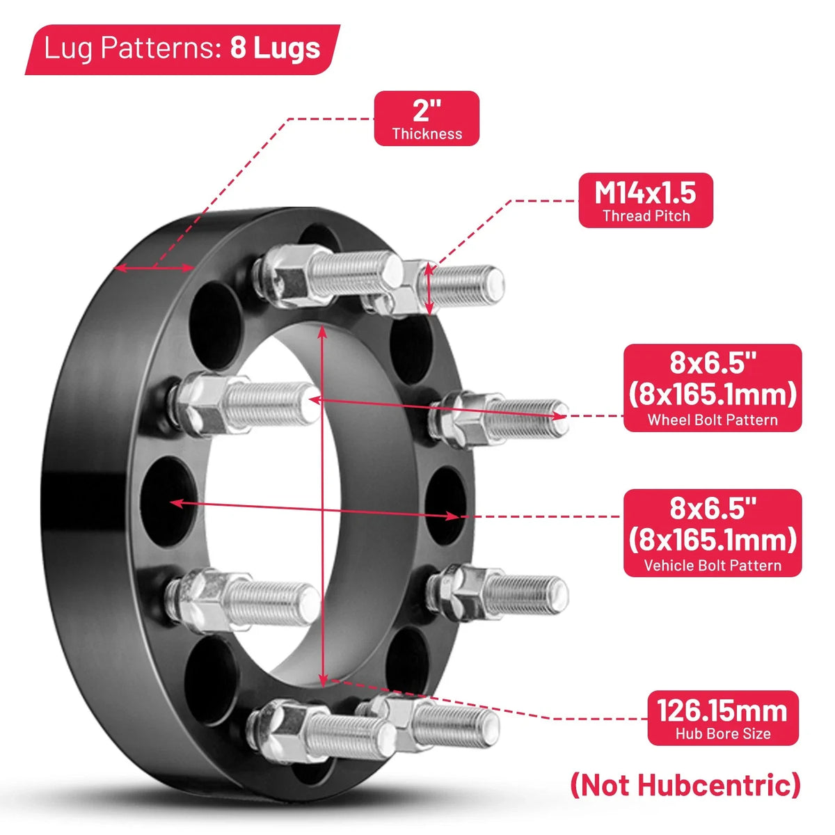 Set of 4 Wheel Spacers for Hummer H2 (2003–2010) 2" 8x6.5 8x165.1