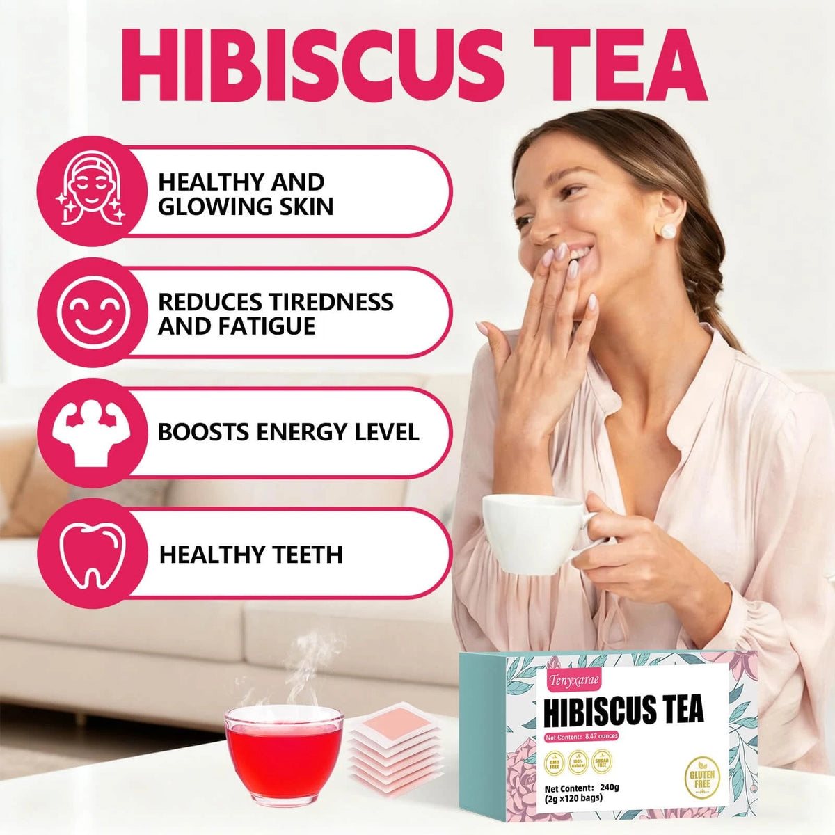 Hibiscus Tea Bags Set of 120 (2g/Bag) 100% Natural