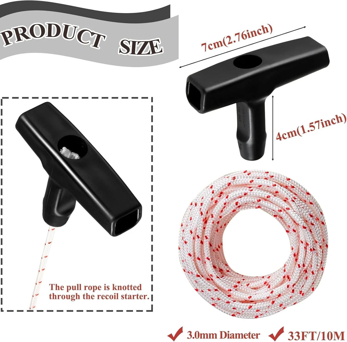 4-Pack Pull Cord Rope 40ft with Ergonomic Handle for Easy Engine Starts