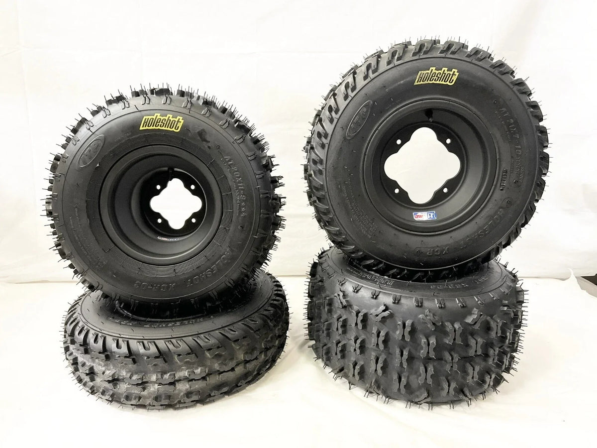 Set of 4 DWT A5 Black Rims & ITP Holeshot XCR Tires for Banshee YFZ450 Raptor 700 660