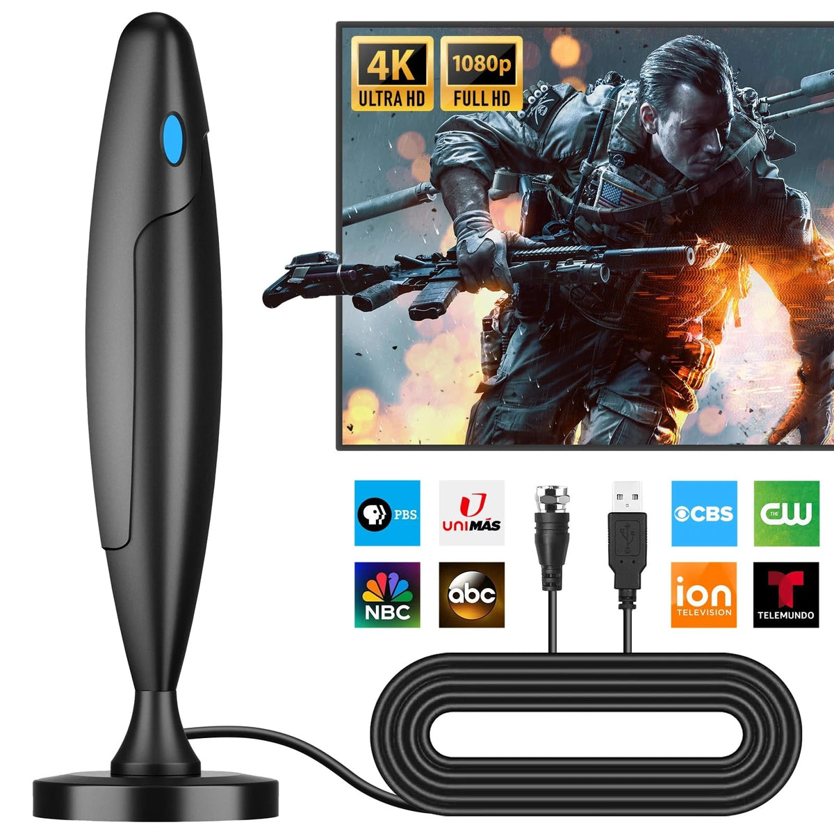 Indoor HD Digital Amplifier TV Antenna for Long Range Signal Boosting