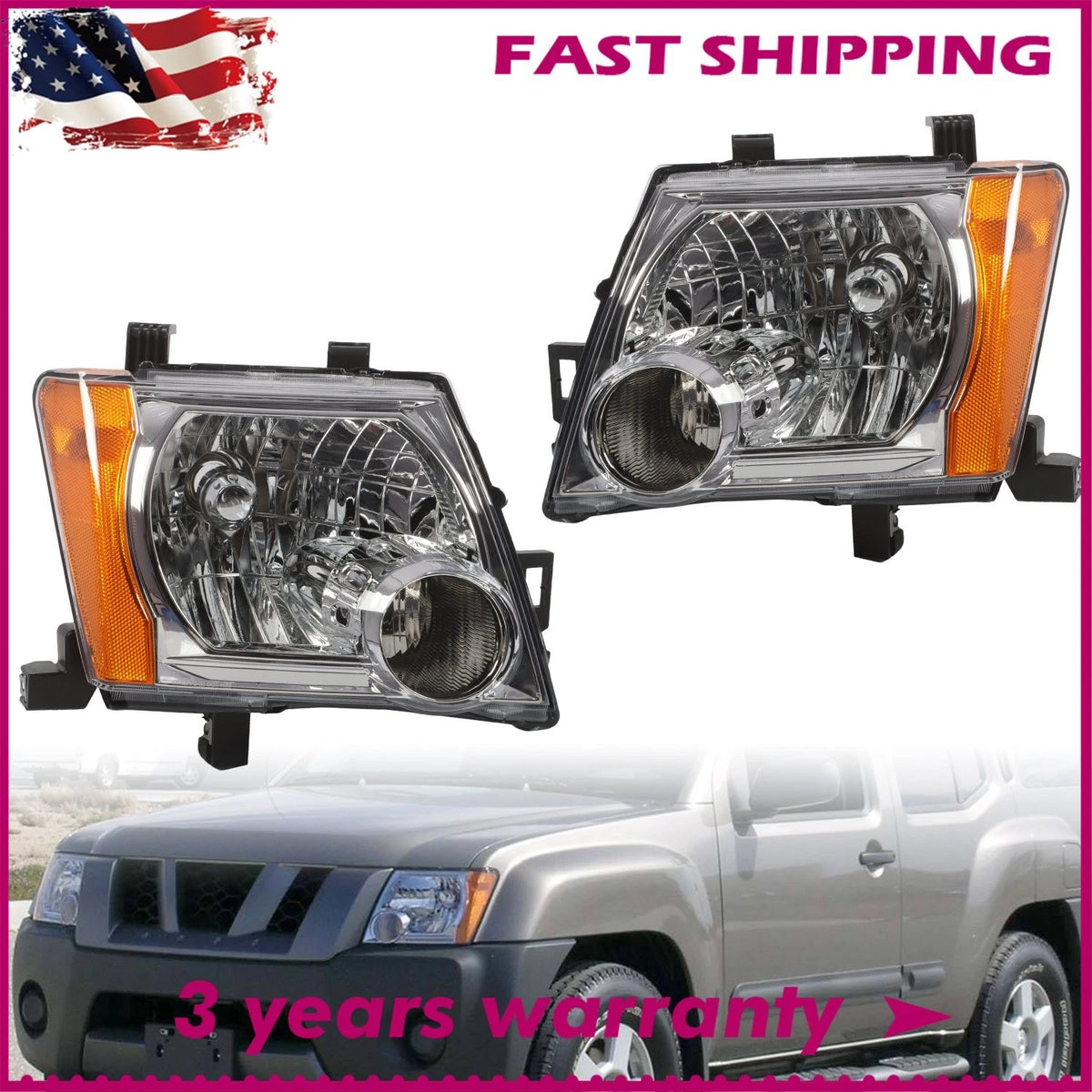 Pair Chrome Housing Halogen Projector Headlights for Nissan Xterra (2005–2015) NI2502161, NI2503161