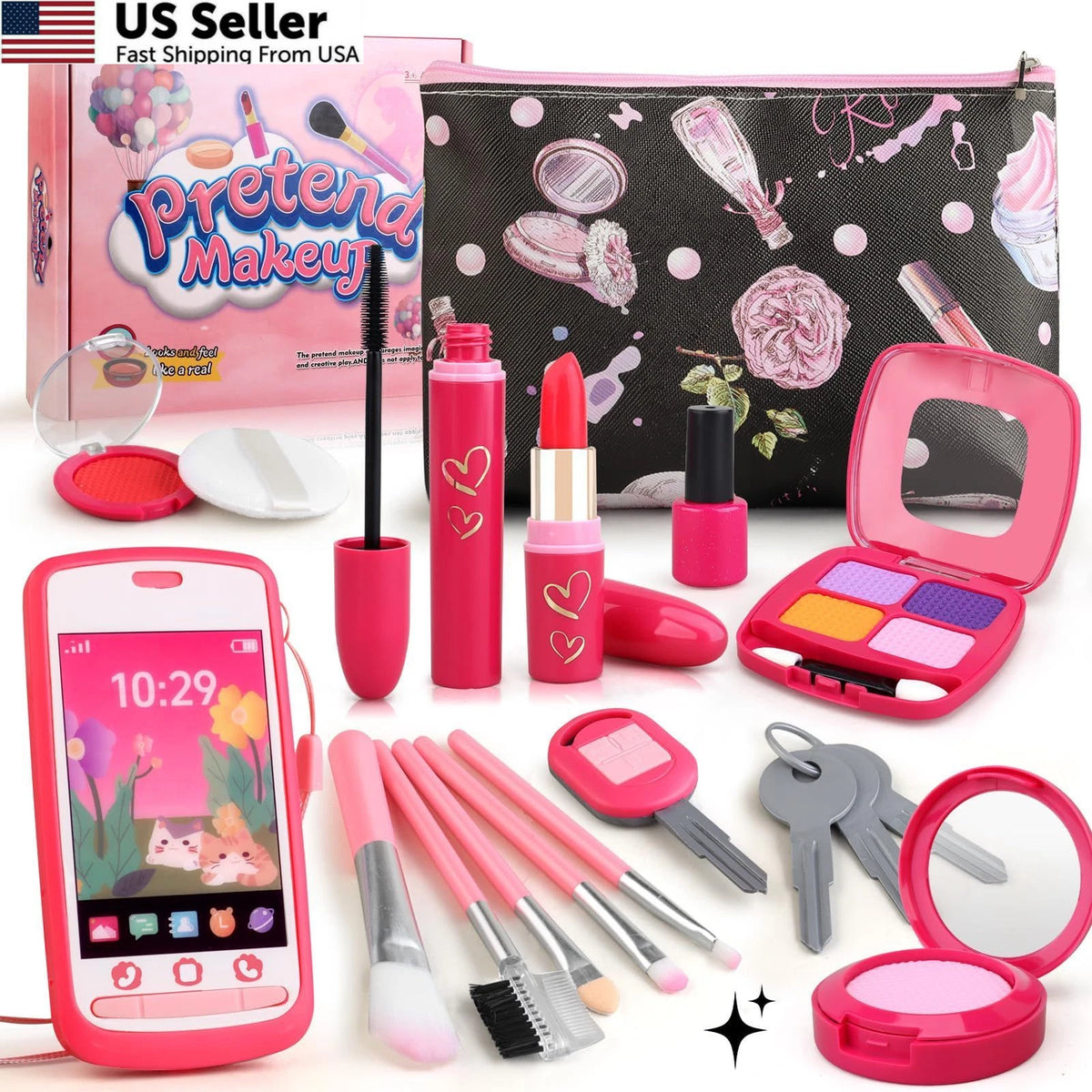 Pretend Makeup Kit for Girls - Child-size Play Set, Pink
