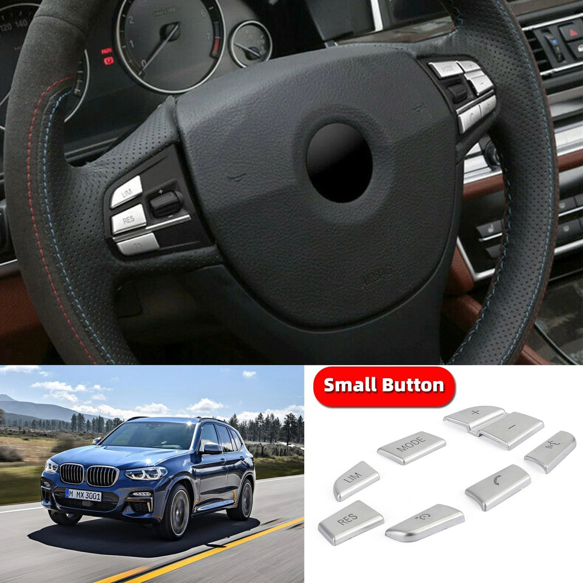 7x Steering Wheel Button Trim Cover for BMW X3 F25 (2011–2017) X4 F26 (2014–2017) C143-A045-B