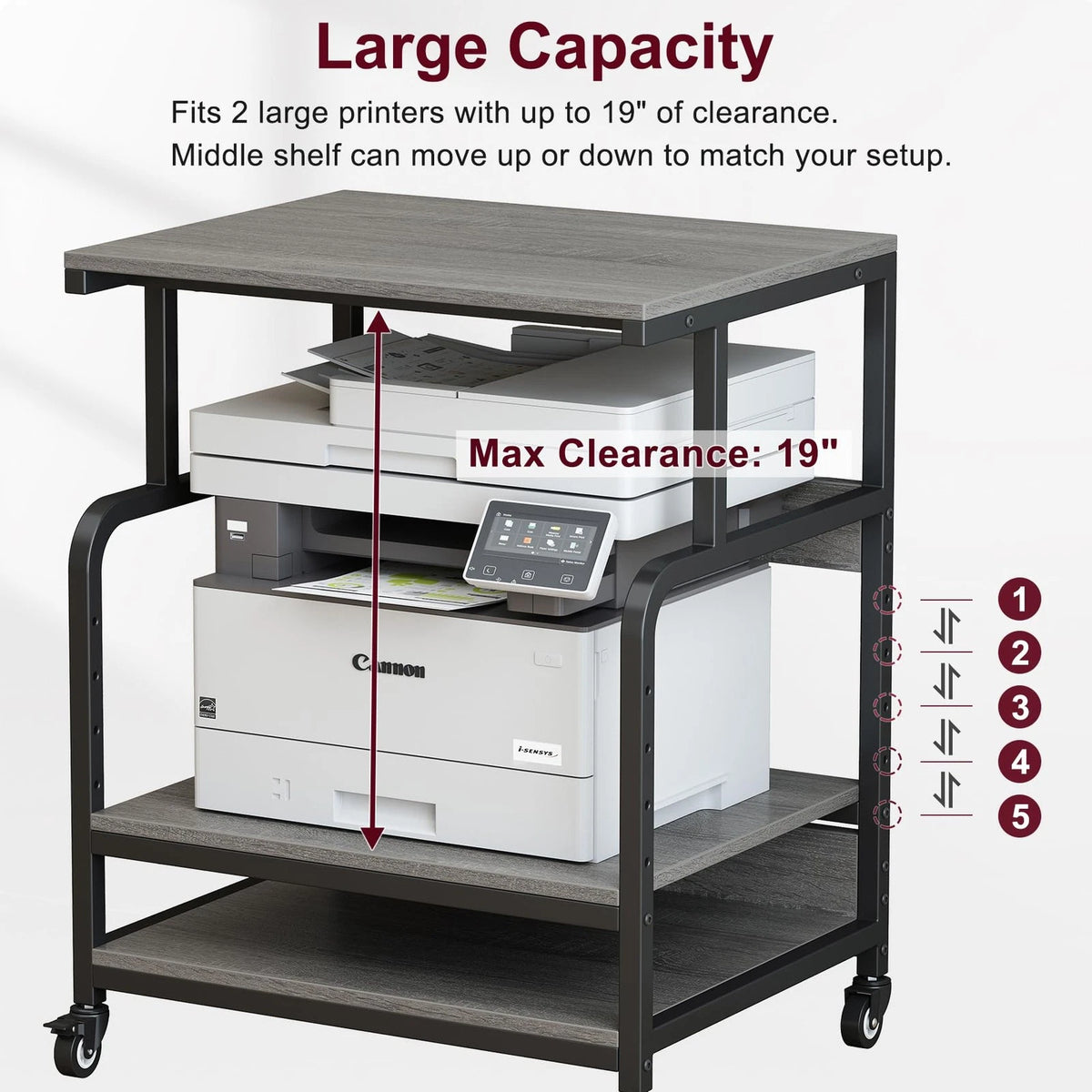 3 Tier Printer Stand with Wheels for Large Printers