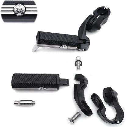 1-1/4" Chrome Black Short Angled Gear Skull Foot Pegs for Motorcycle