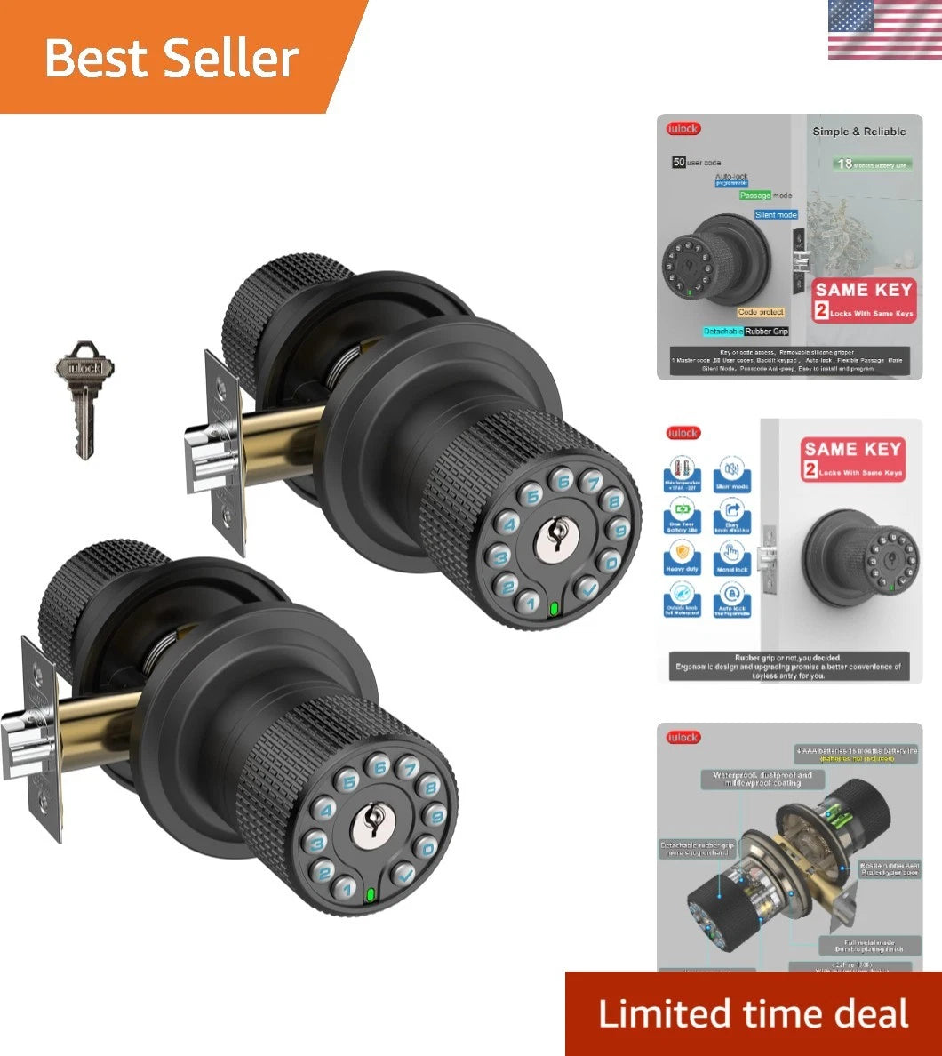 Smart Keyless Entry Door Knob for - Matte Black, Waterproof