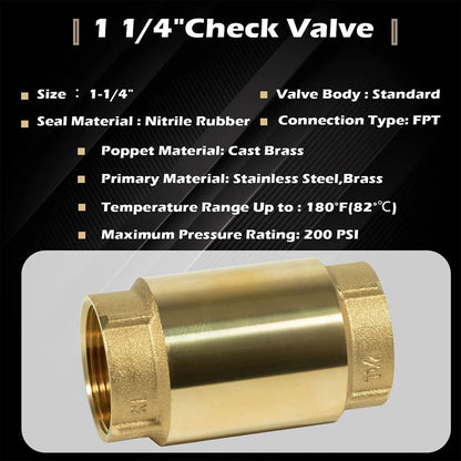 1 1/4" Brass Check Valve for Automotive Applications