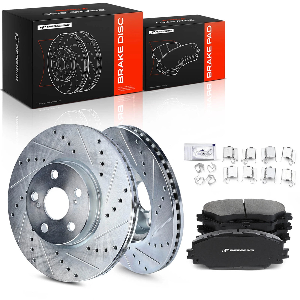 Set of 2 Front Drilled Brake Rotors & Ceramic Pads for Toyota Corolla (2009–2019) S-31505, P-1210