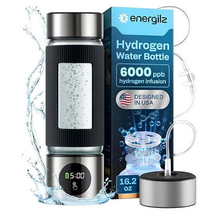 Energilz Hydrogen Water Bottle for Universal Use (16.2 oz, Silver)