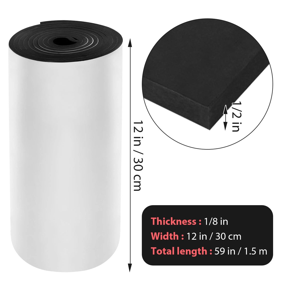 Self Adhesive Foam Rubber Sheets 12" x 59" x 1/2" for Automotive Use