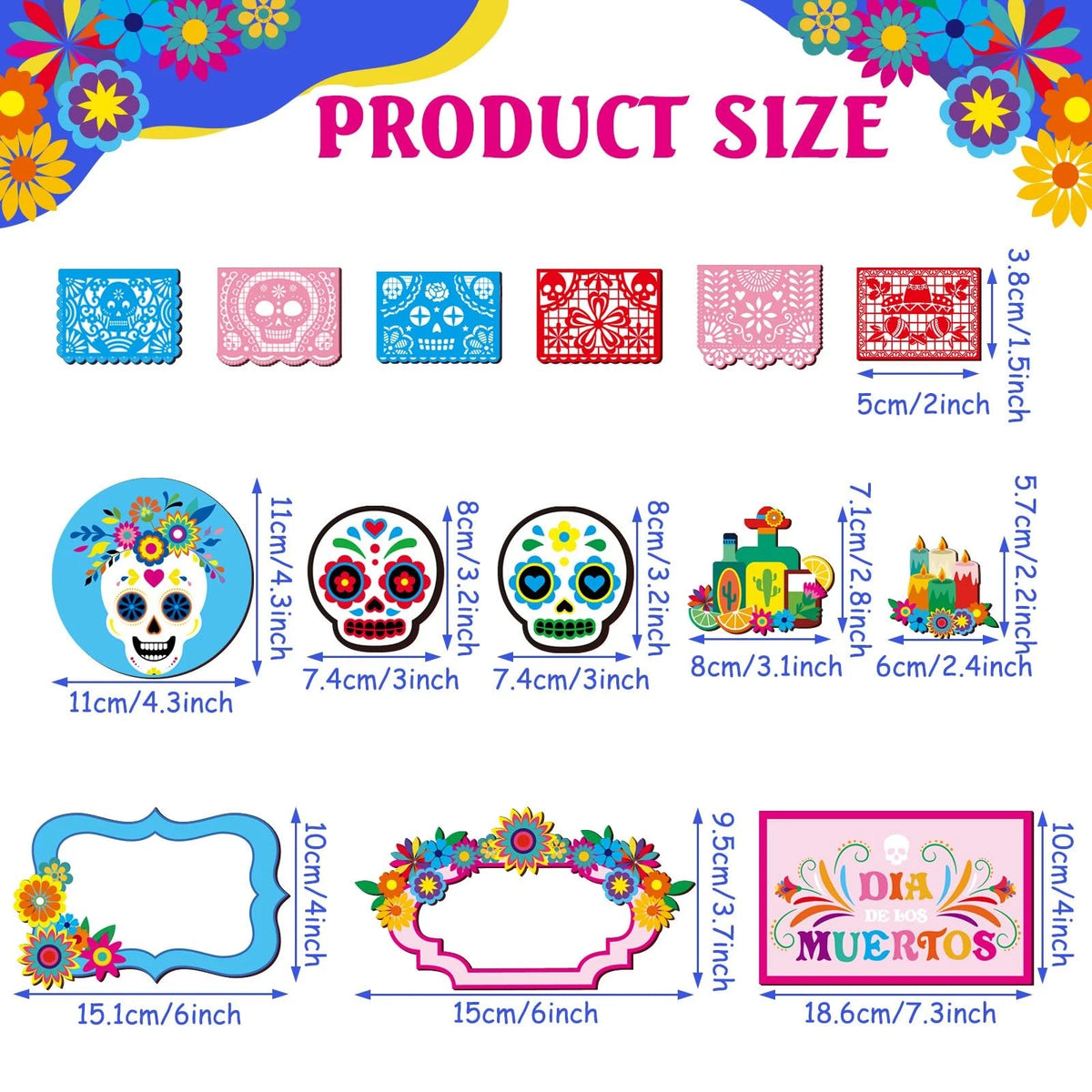 14 Pcs Day of The Dead Decor for Tiered Tray (Dia De Los Muertos)