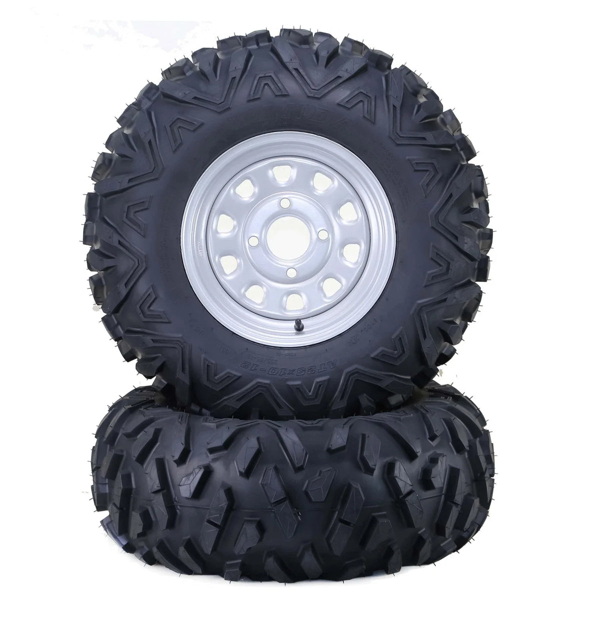 Set of 2 WANDA ATV Tires + Wheels 25x10-12 6-Ply P3501 4-110/5+2 Silver