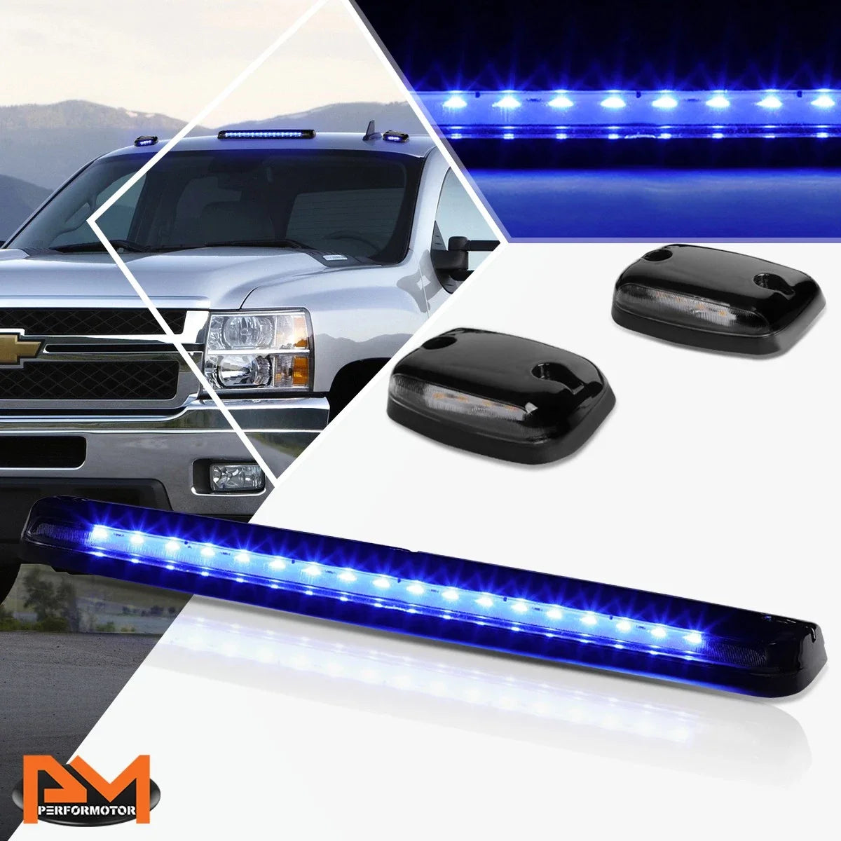 3Pcs Cab Roof Running Light Black Housing Blue LED for Silverado/Sierra (2007–2013)