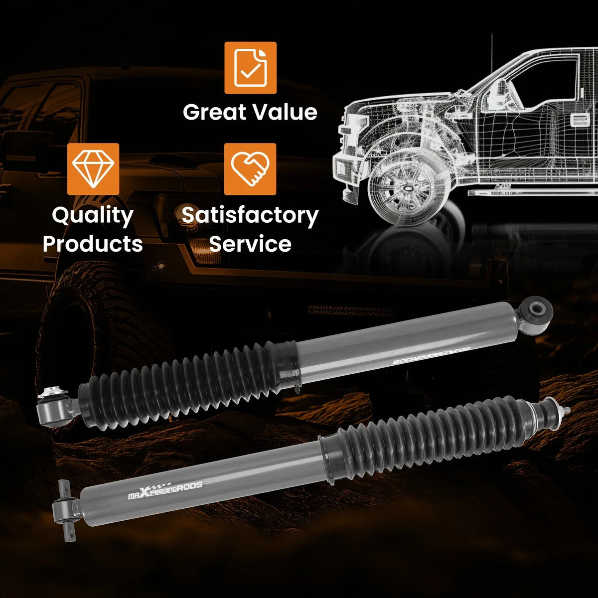 Front Rear Shock Absorbers for Jeep Grand Cherokee (1999–2004) 0-3" Lift
