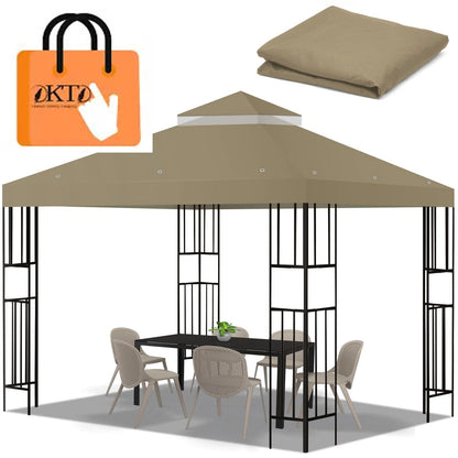 10x10 FT Gazebo Replacement Canopy Cover Double Tiered Khaki