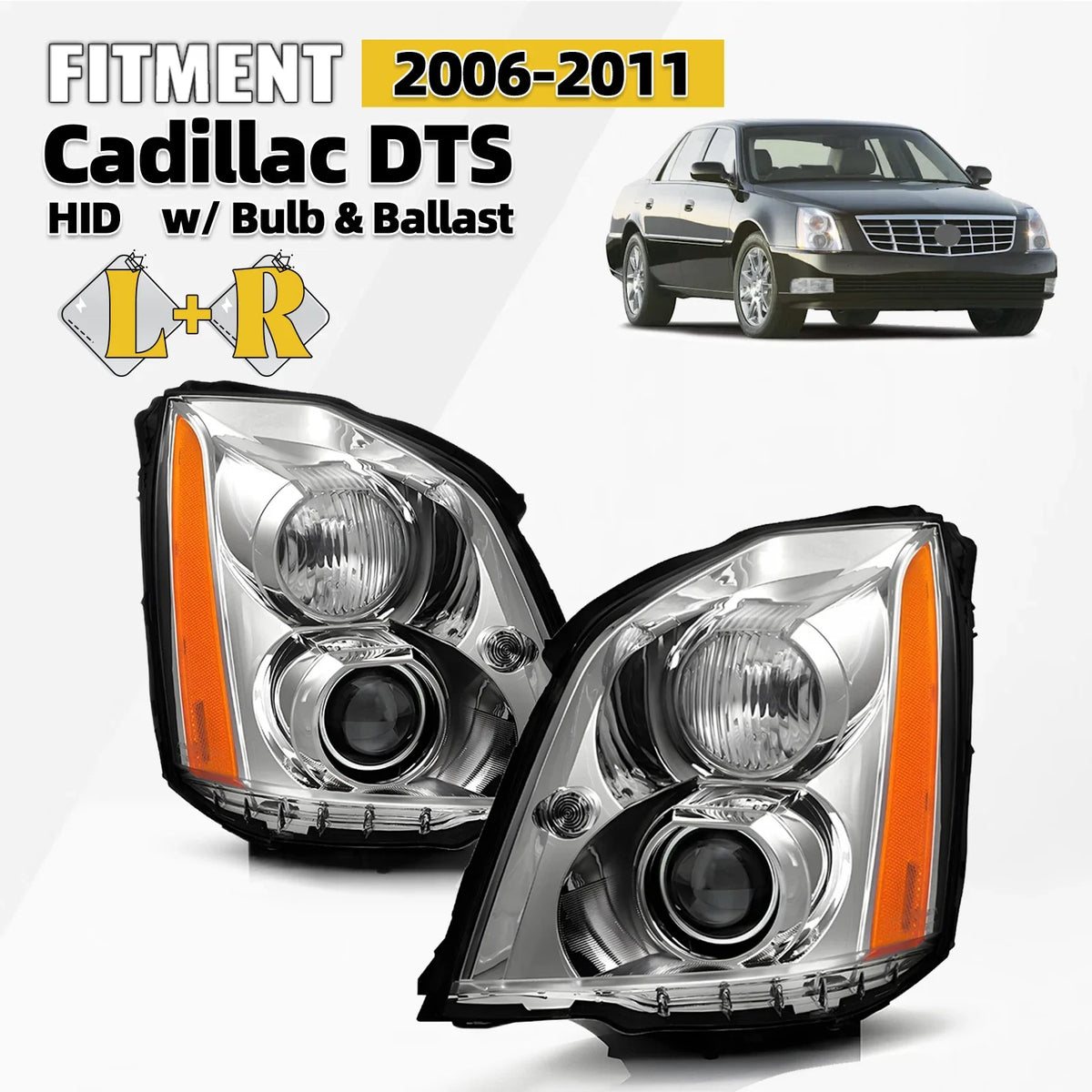 HID Xenon Headlight Pair for Cadillac DTS (2006–2011) with Ballast & Bulb