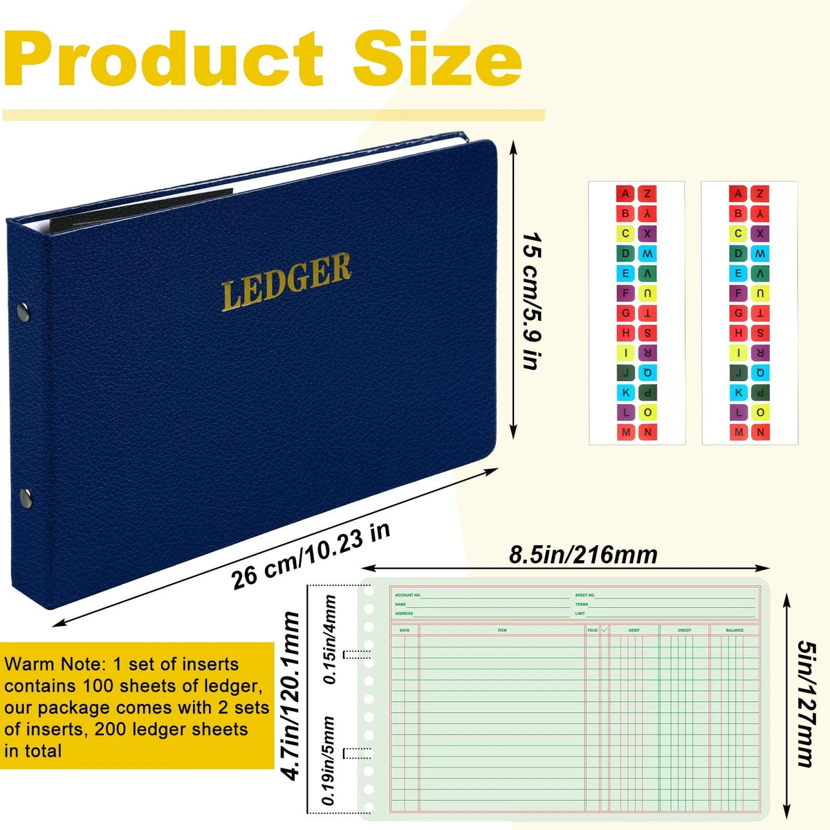 Skyygemm Ring Ledger Binder for (200 Pcs, 5"x8.5", Blue Cover)