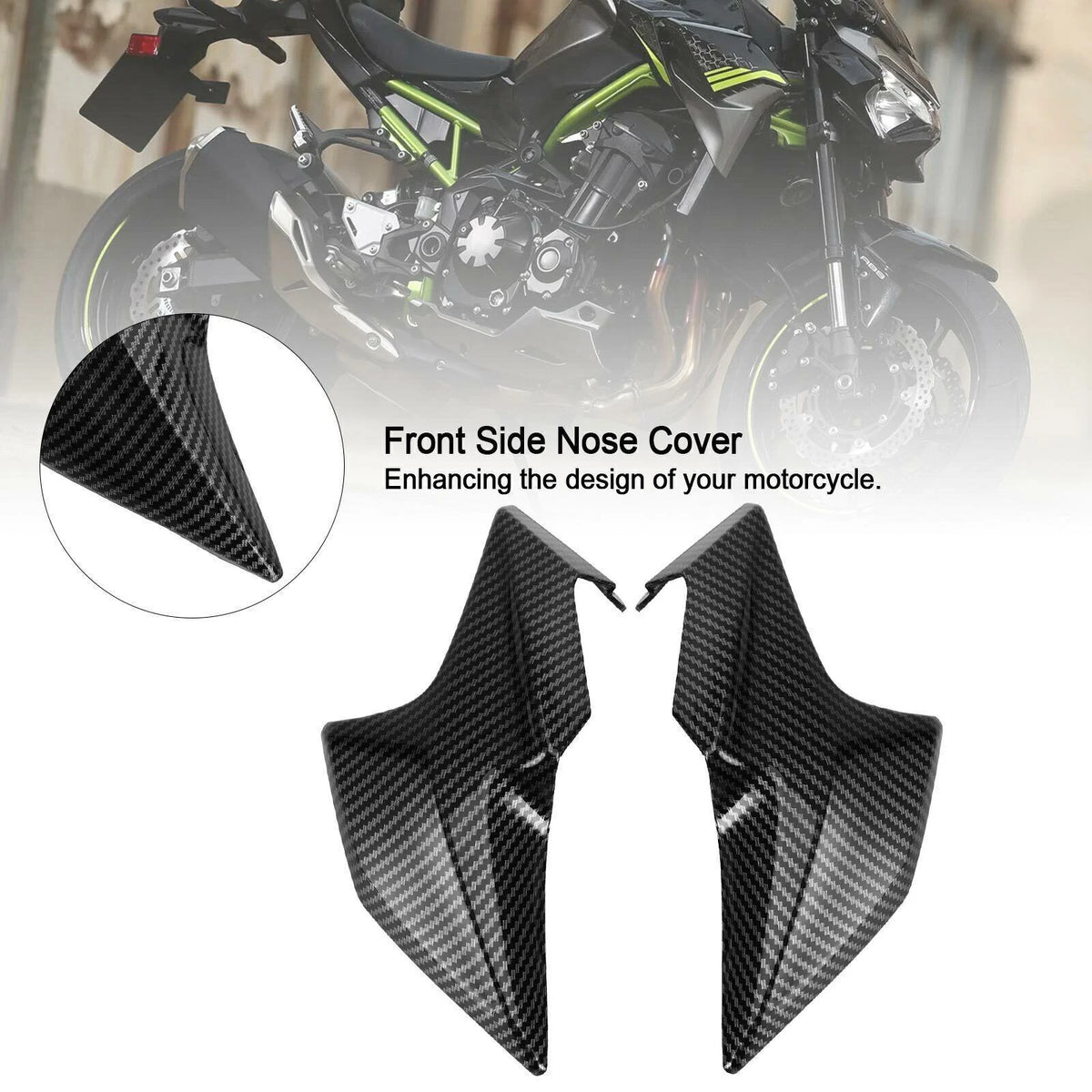 Carbon Front Side Nose Cover Headlight Panel for Kawasaki Z900 (2020–2021) M549-A173-CBN