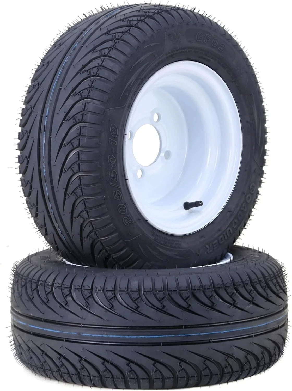 Set of 2 Libra 205/50-10 Golf Cart Tire Rims 4 Lugs 4" PCD White - 14037