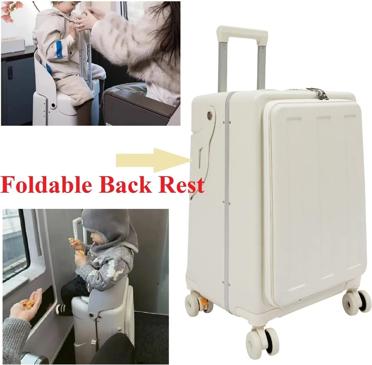 20" Kid's Ride-on Luggage Travel Trolley Case with Foldable Seat
