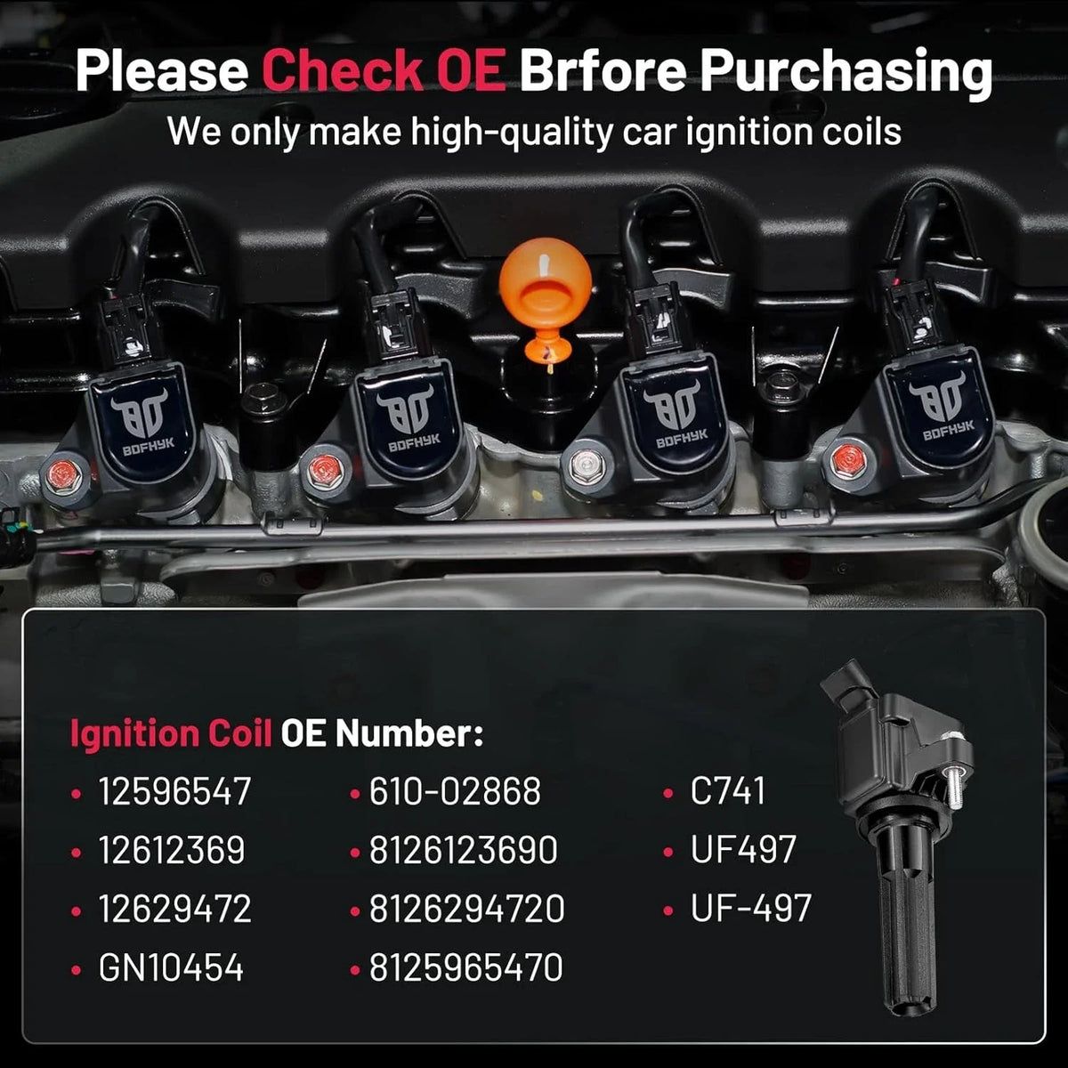 Ignition Coil Pack for 2006–2009 GMC Envoy 4.2L L6 (Set of 6)