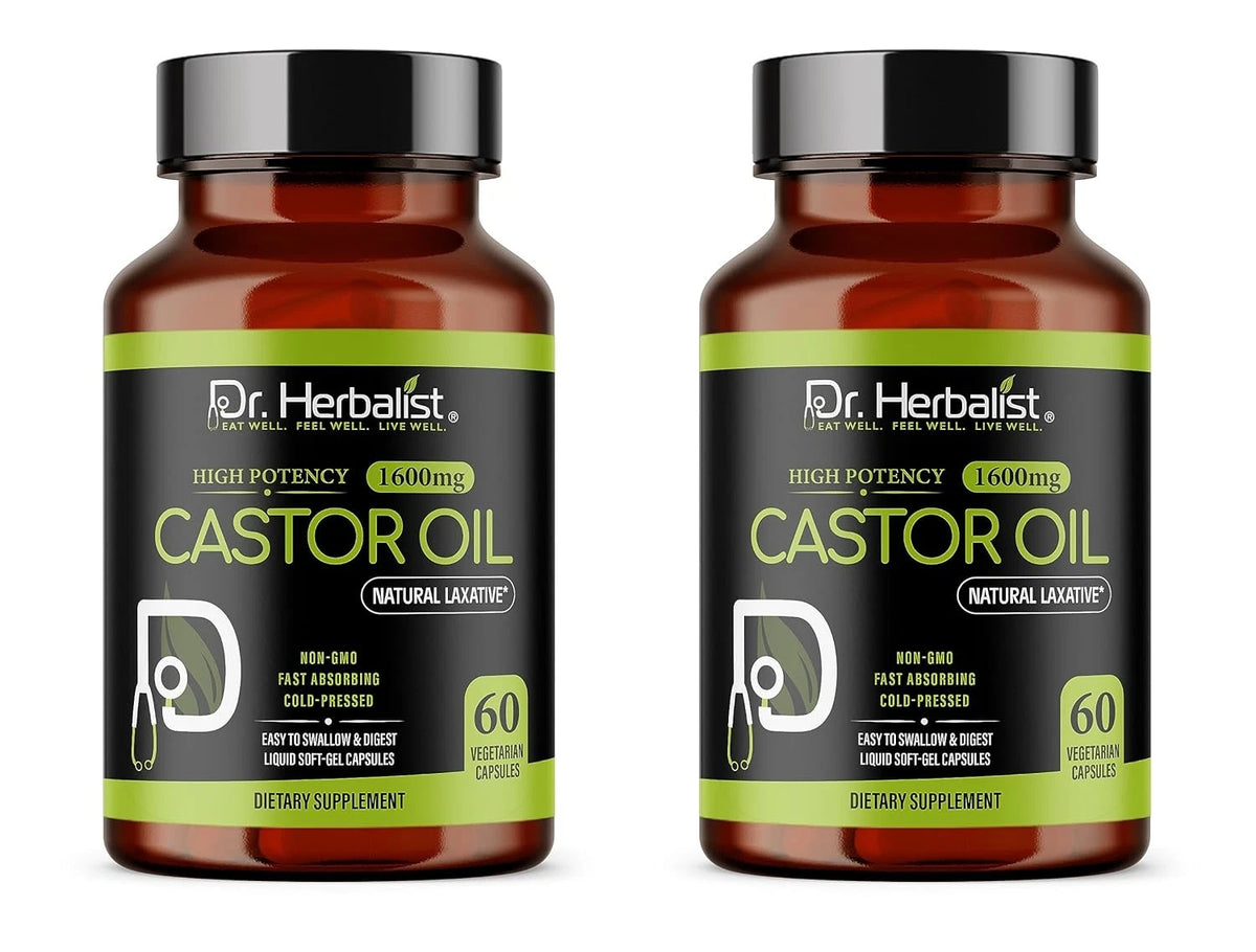 Castor Oil Capsules 1600mg Cold Pressed Ricinus Communis Oil Softgels