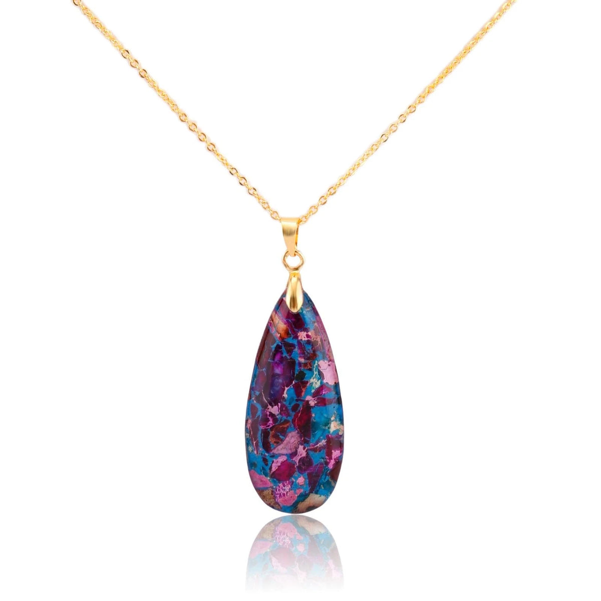 Natural Stone Teardrop Necklace for Women (17in, Blue & Gold)