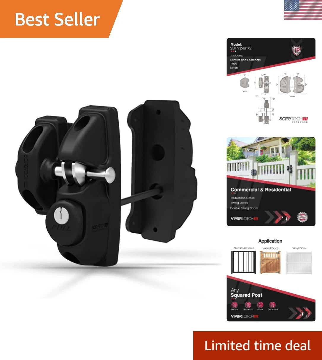 Gravity Gate Latch for (Black Polymer, Rust & UV Resistant)