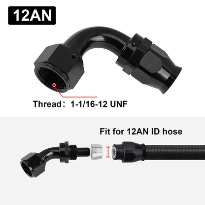2X 90 Degree 12AN PTFE Hose End Fitting Black for Performance Hoses
