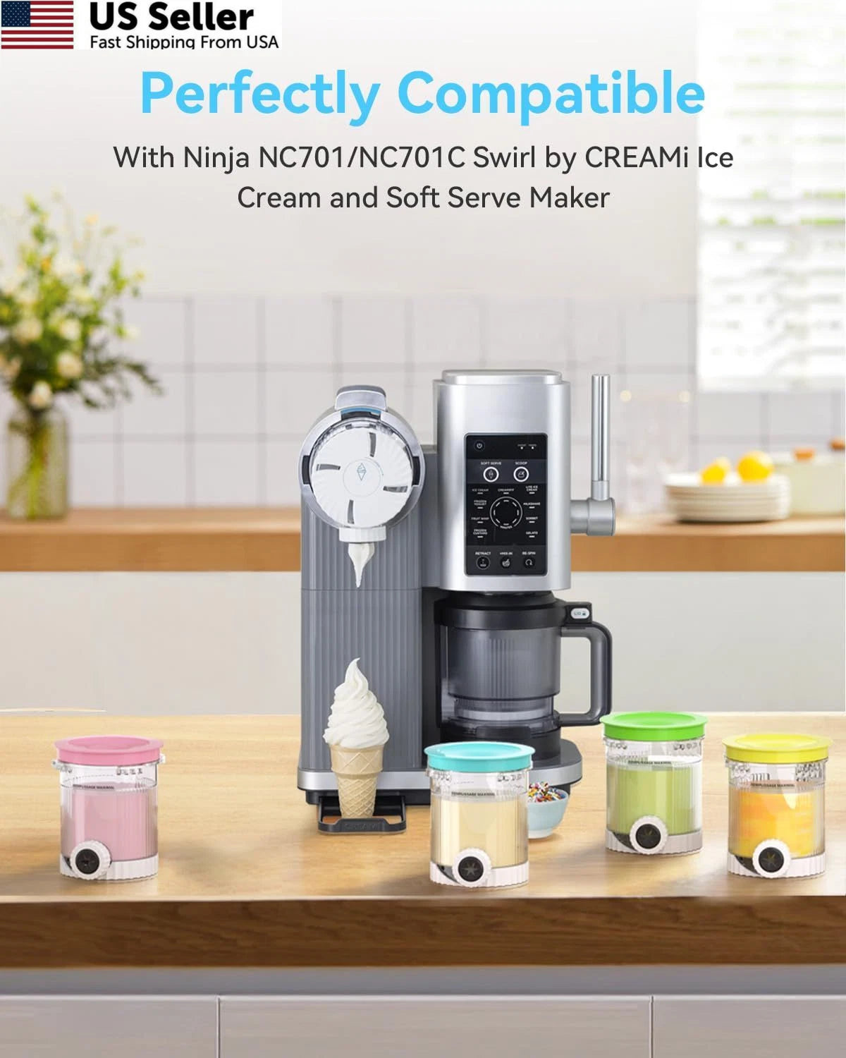 Creami Swirl Pints and Lids for Compatible Models (16 oz, Blue)