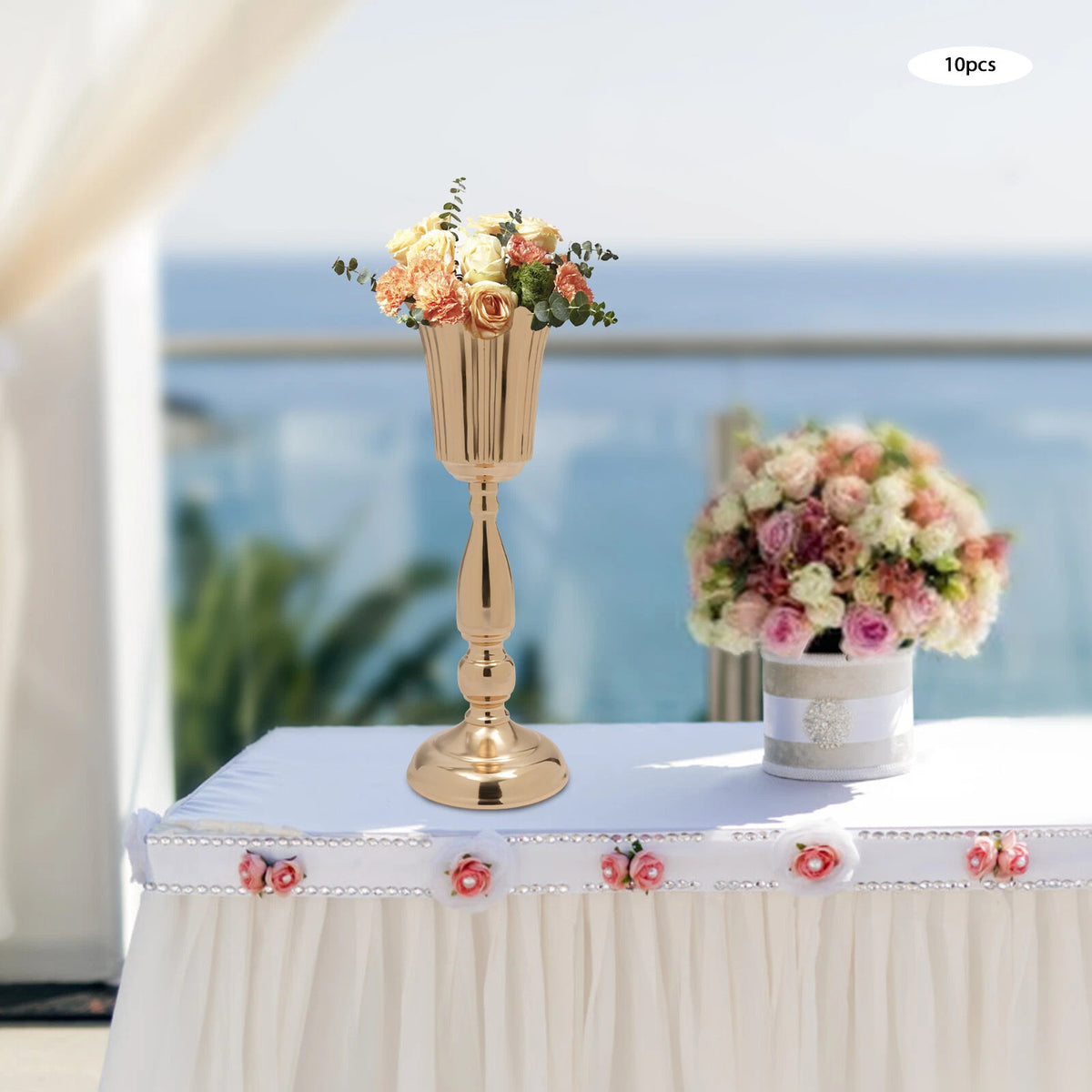 10X Metal Gold Flower Vases for Wedding Centerpieces
