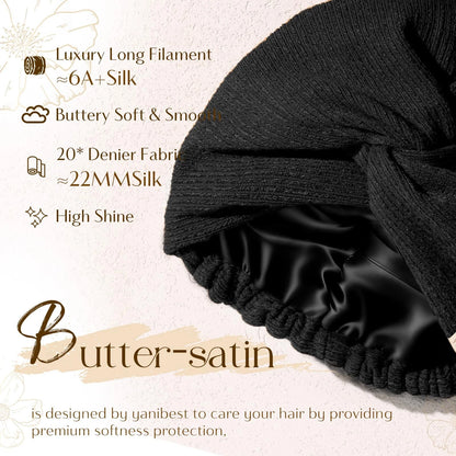 Soft Butter-Satin Lined Beanie Turban for Winter (One Size, Black)