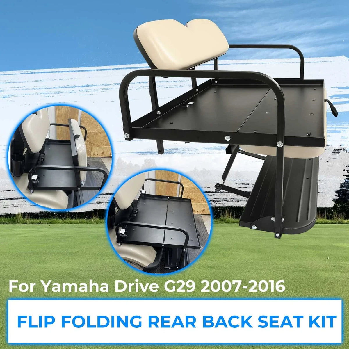 Flip Folding Rear Back Seat Kit for Yamaha Drive G29 Golf Cart (2007–2016)