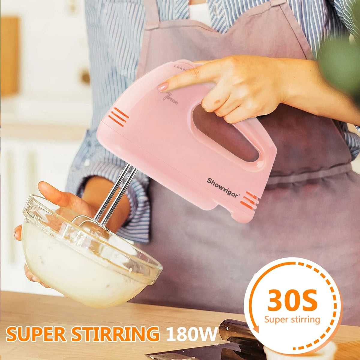 Electric Hand Mixer 7 Speed for Kitchen (Portable, Pink)