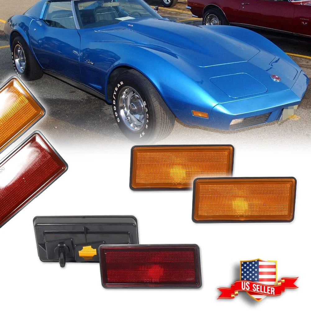 Set of 4 Amber Front & Red Rear Side Marker Lights for Chevy Corvette C3 (1974–1979)