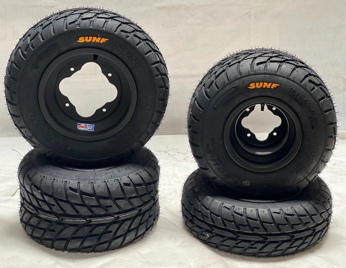Set of 4 Sunf A021 Street Tires & DWT A5 Black Rims for TRX 450R (2004–2009)