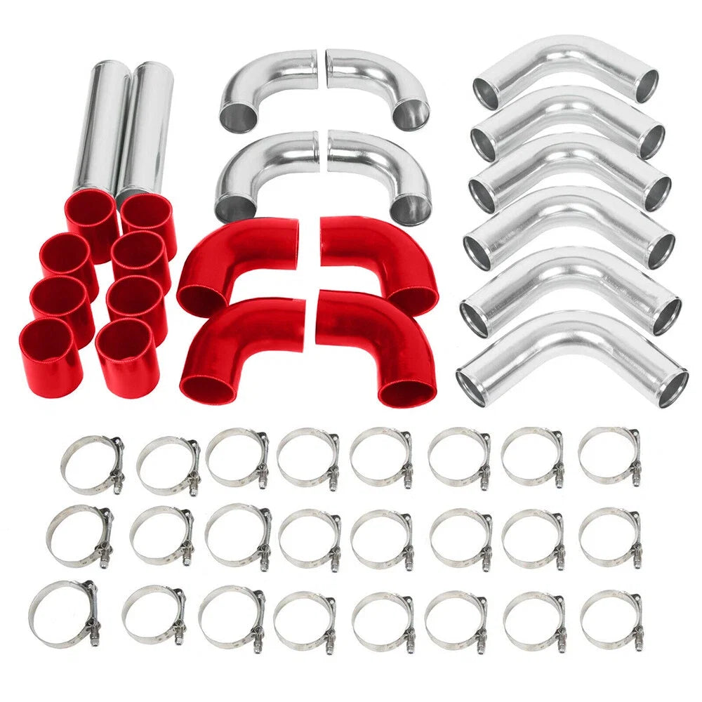 12Pcs 2.5" Intercooler Pipe Kit with Clamps & Red Silicone Couplers Universal