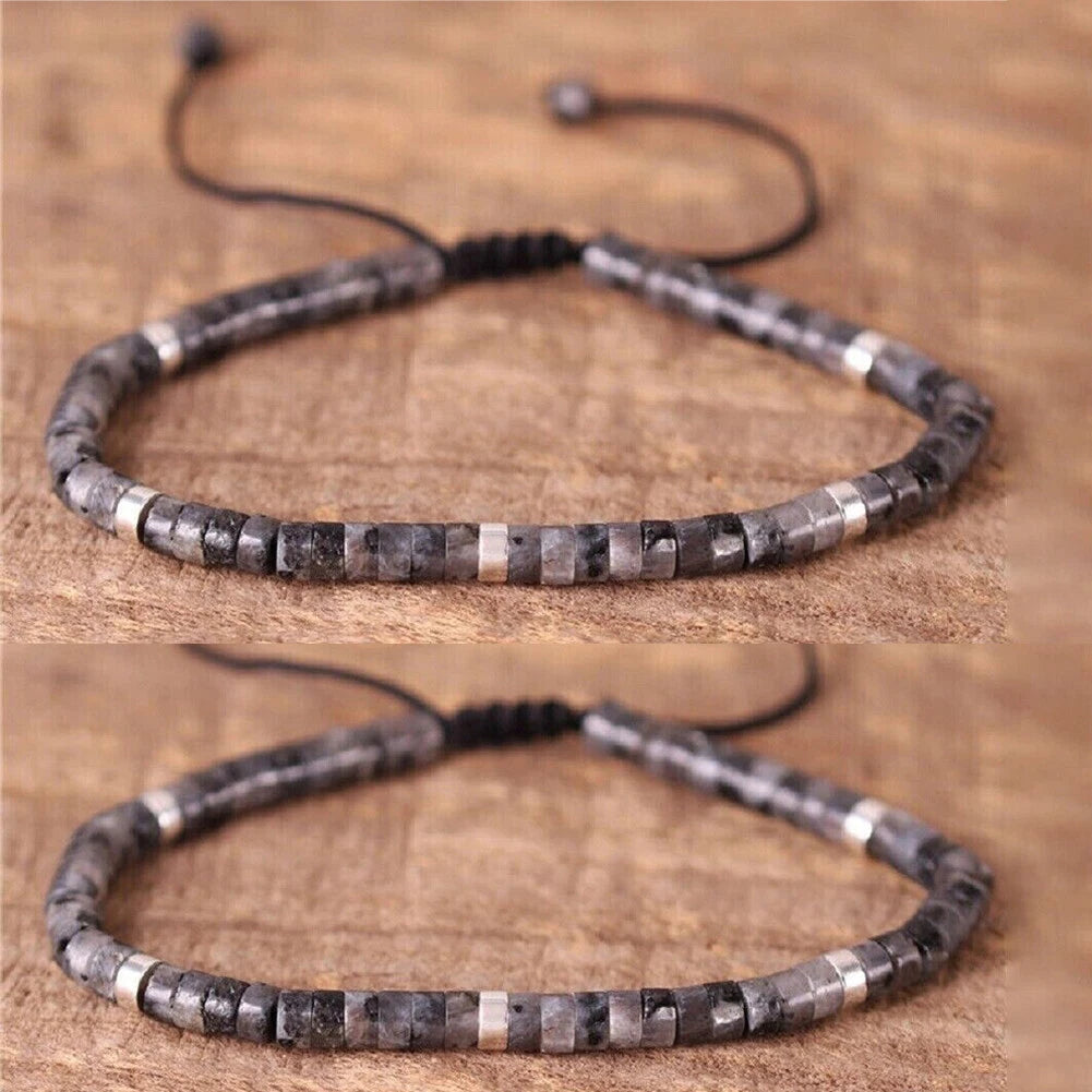 2PC Natural Labradorite Stone Beaded Bracelet for Men (Handmade)